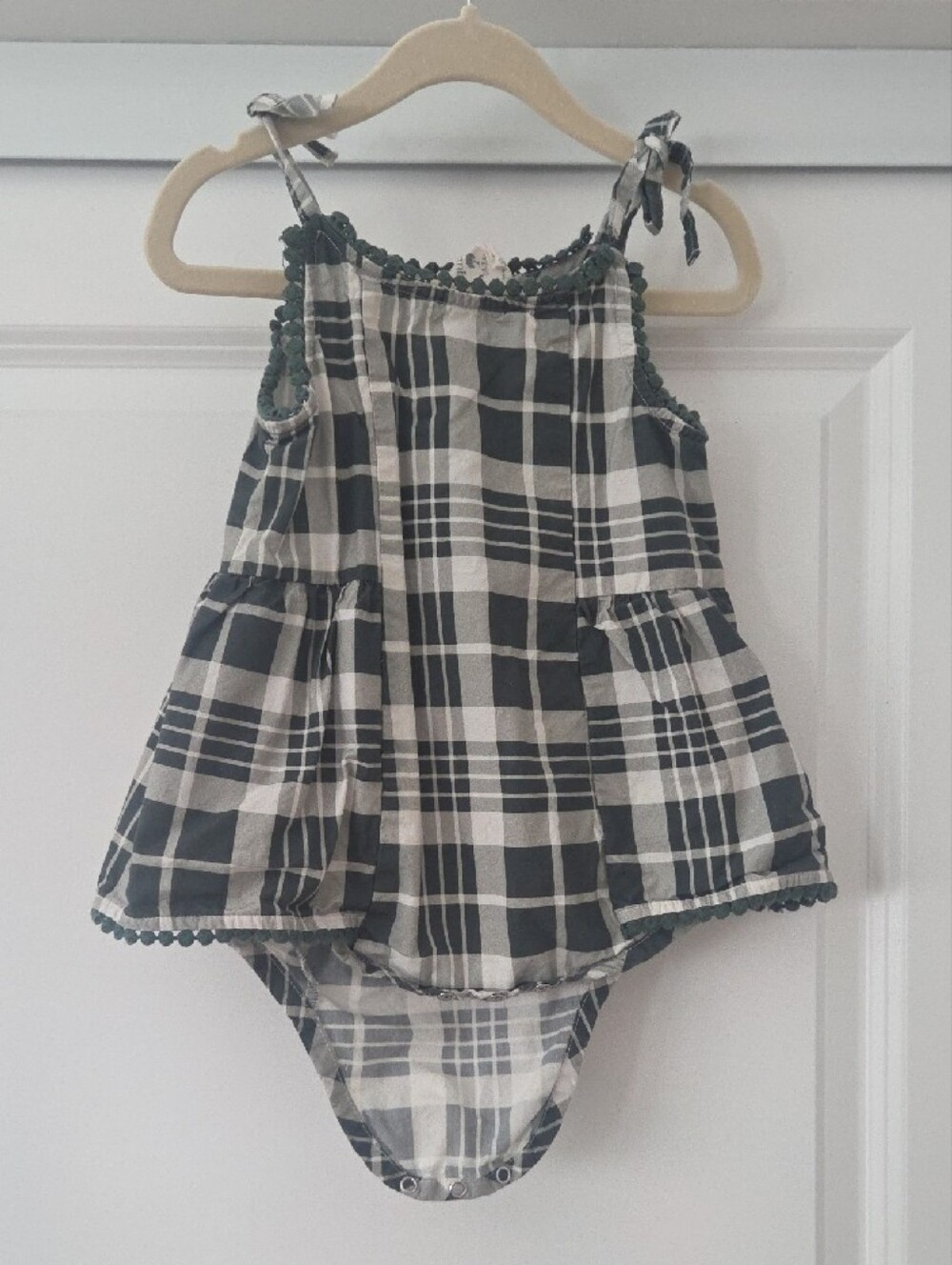 kate quinn Green and Cream Plaid Tie-Strap Romper